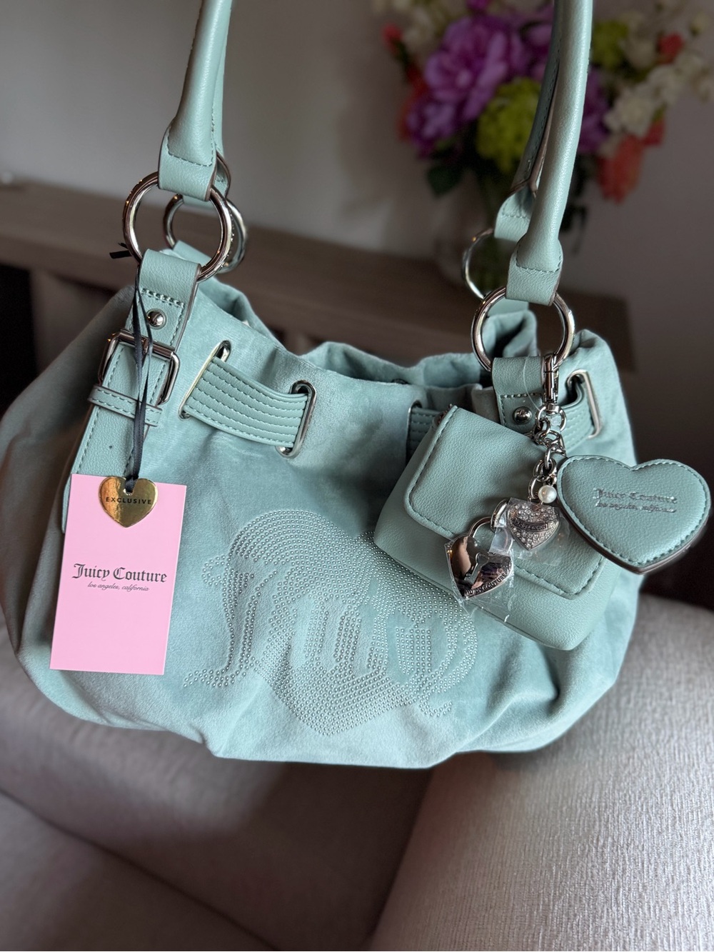 Juicy Couture Queen Couture green blue day dreamer Tote bag SAGE Purse y2k rare